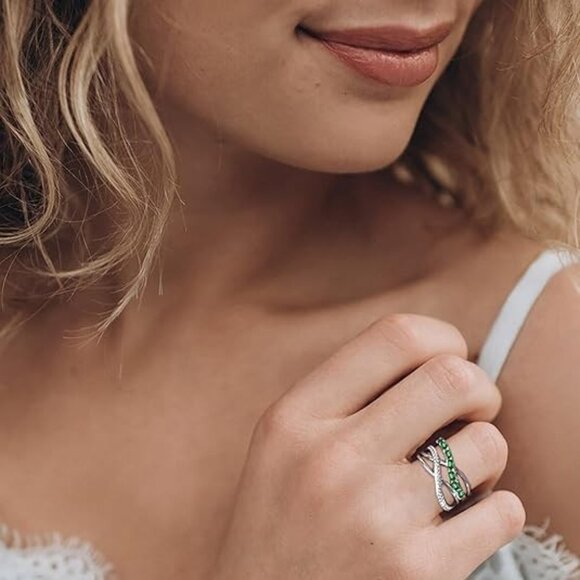 Twisted Knot Ring Infinity Crisscross Statement Rings - Emerald - Picture 5 of 5